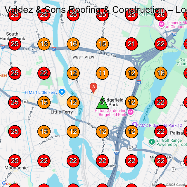 Valdez & Sons Roofing & Construction GeoGrid visibility map for Roofing Contractor in Ridgefield Park